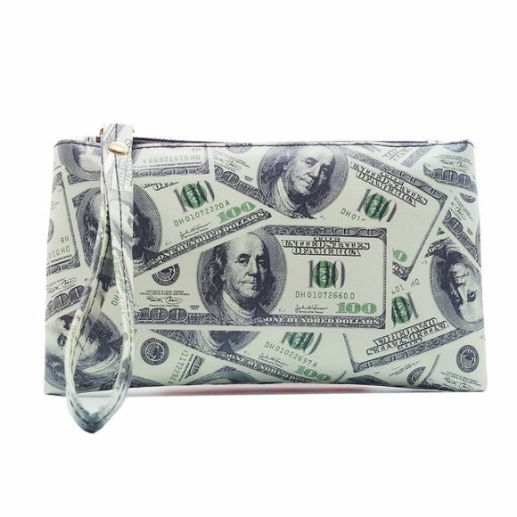 The Benny Wristlet Handbag /  One Hundred Dollar Purse / Money Theme Print - NWT - Picture 1 of 6